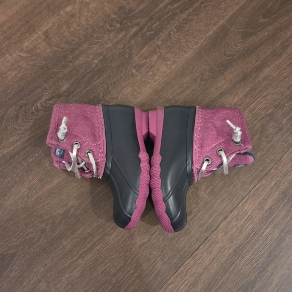 Sperry Girl’s 6mo Purple Black Lace Up Rain Duck Boots - Picture 5 of 6